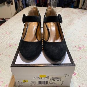 Nine West Black Suede Rina Wedge Heels 7.5